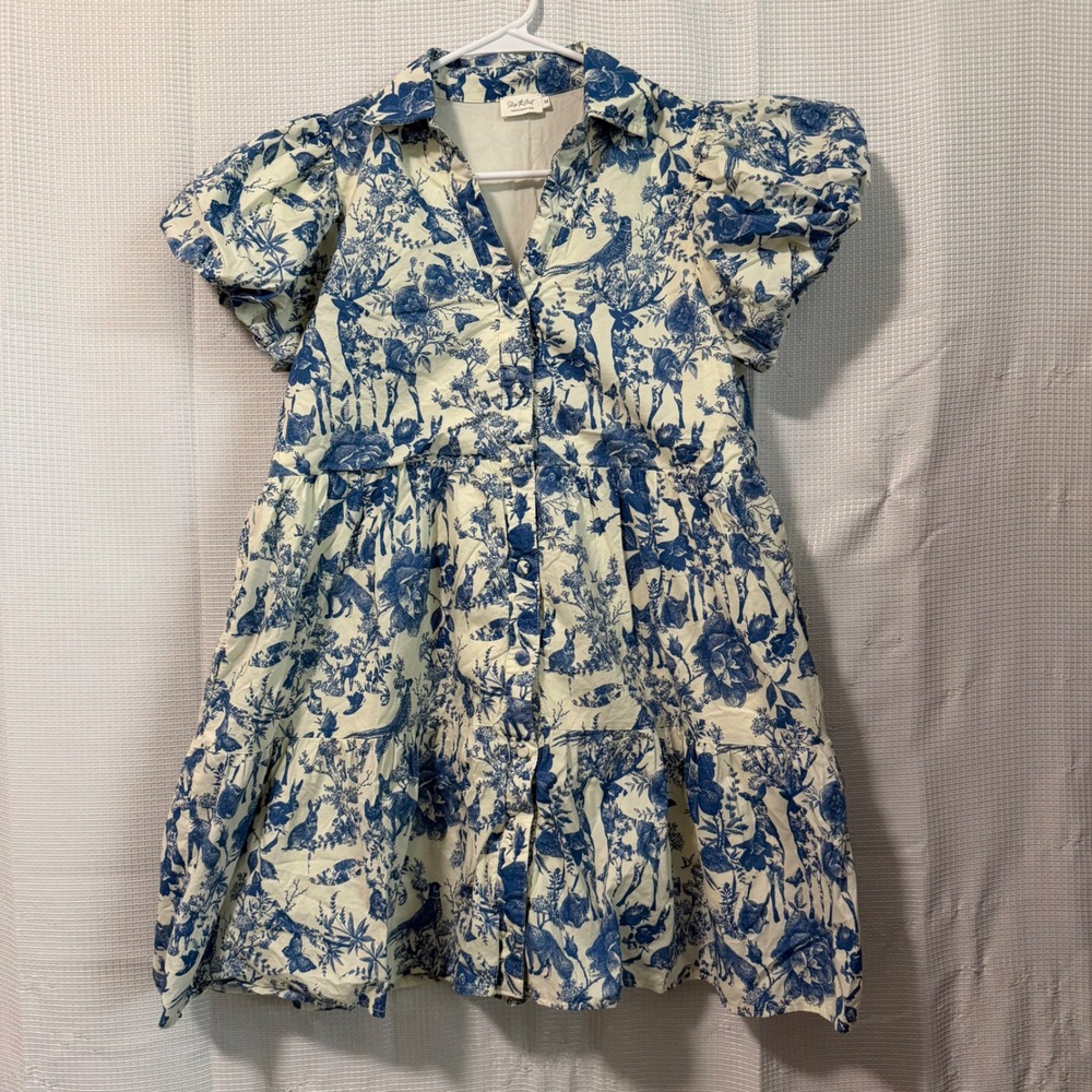 Shop The Mint Mini Dress Cotton Toile Woodland Puff‎ Sleeve Babydoll M